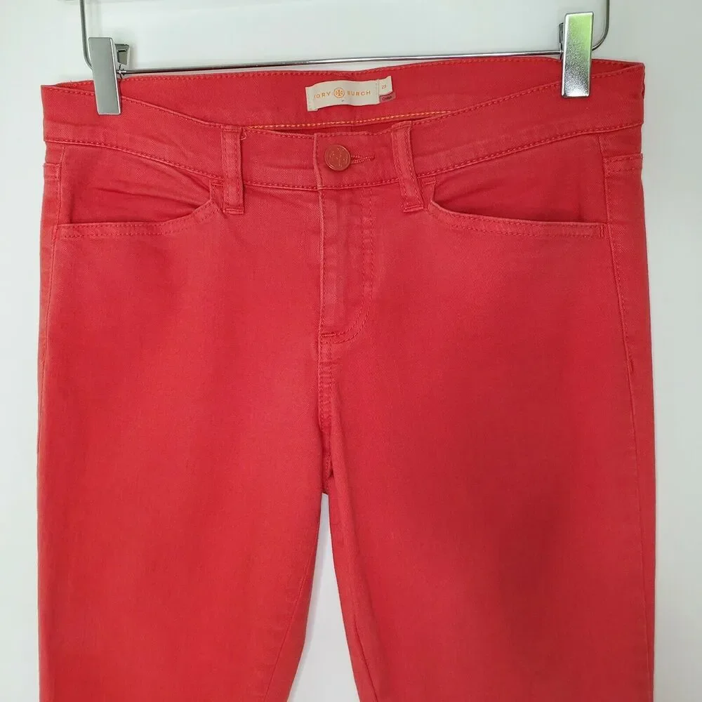 Tory Burch Emmy Ankle Skinny Jeans 29 Jasper Red Snap Button Cuffs